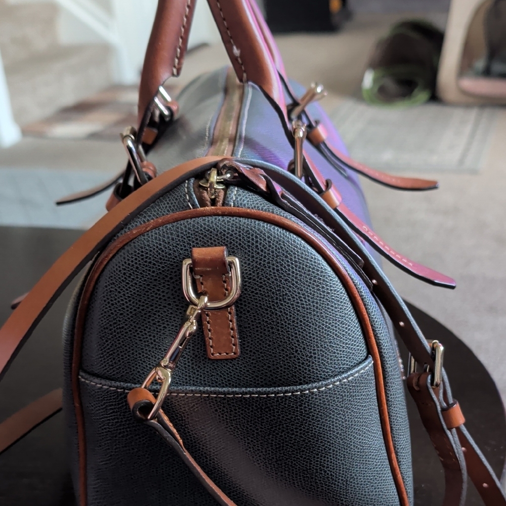 Dooney & Bourke Black Pebbled Leather Satchel with Brown Trim - Picture 2 of 4